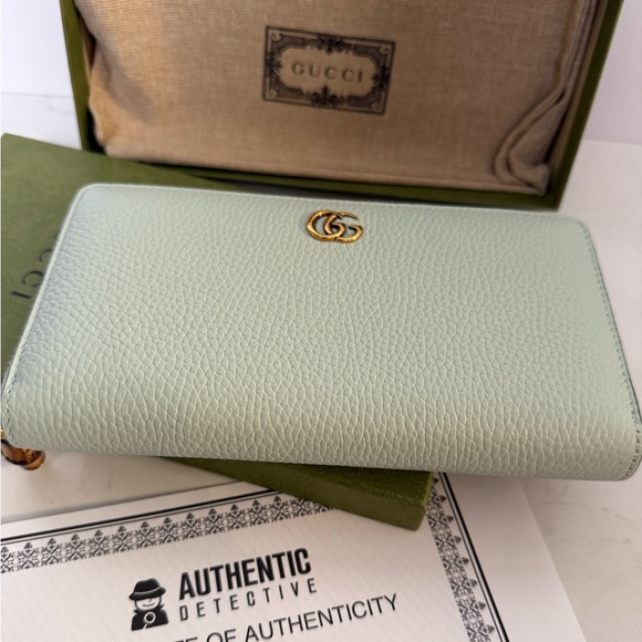 GUCCI GG Marmont Zip Around Wallet w/ Bamboo in Teal ~ NWT & COA - Picture 11 of 15